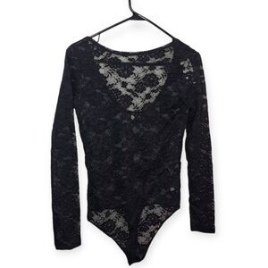 Abercrombie and Fitch Women's Long Sleeve Floral Lace Body Suit Black size Small
